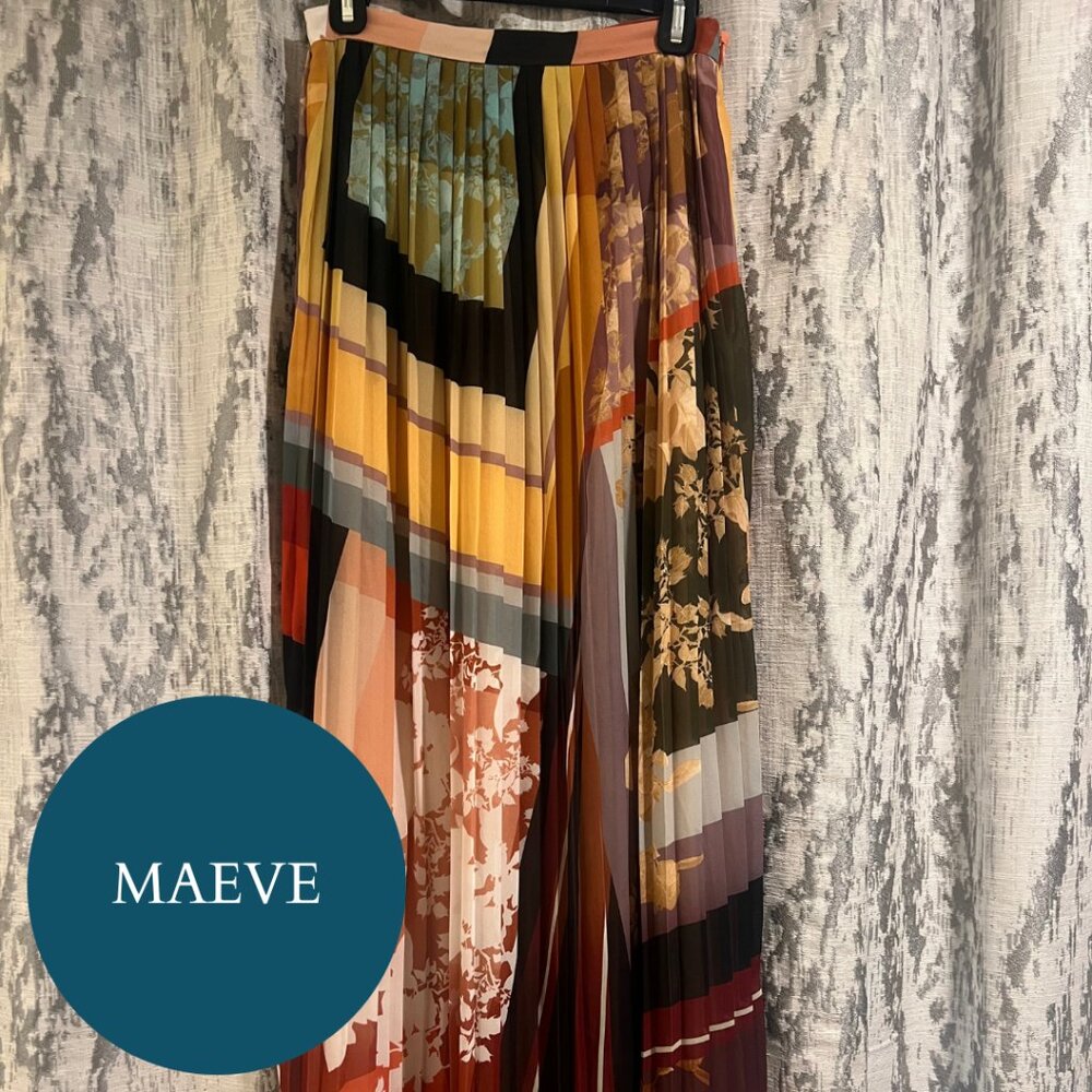 Maeve Multi-Colored Pleated Maxi Skirt